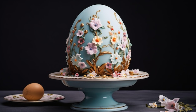 cake with a decorated Easter egg on it