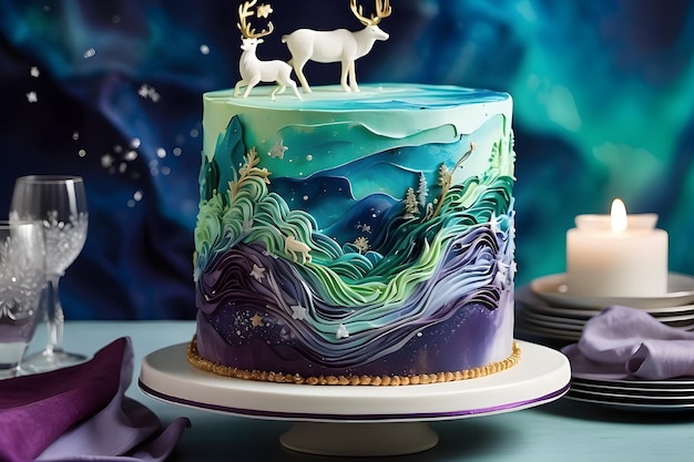 a cake with a deer on the top has a deer on it