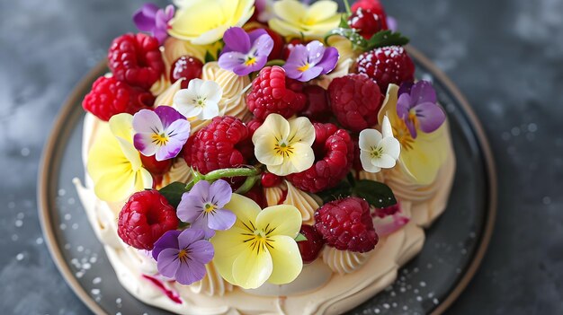 a cake with flowers and berries on it is decorated with flowers