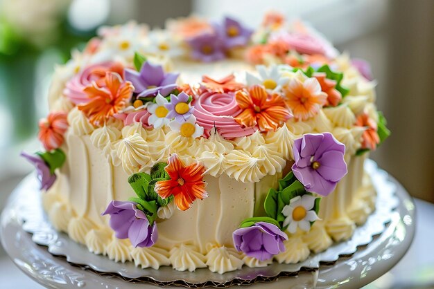 a cake with flowers decorated