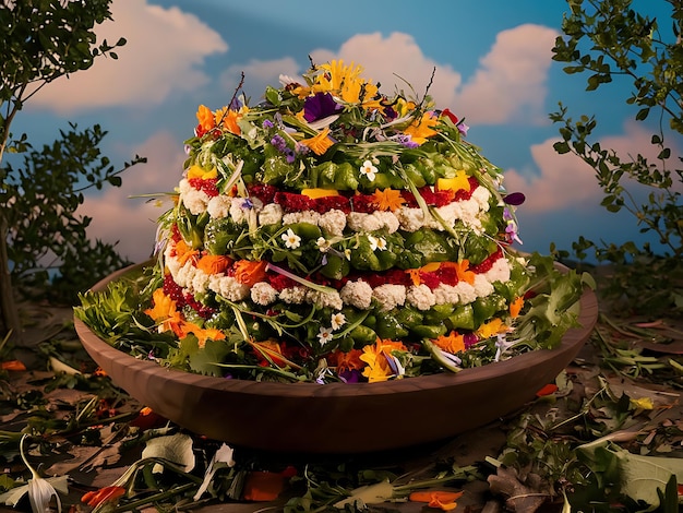 a cake with flowers on it is surrounded by flowers