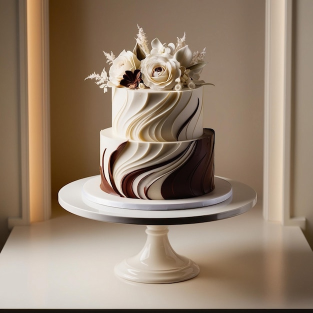 Photo a cake with flowers on it is on a table