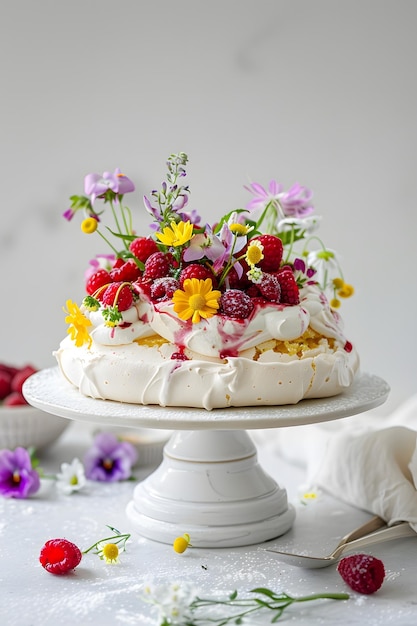 a cake with flowers on top of it is decorated with flowers