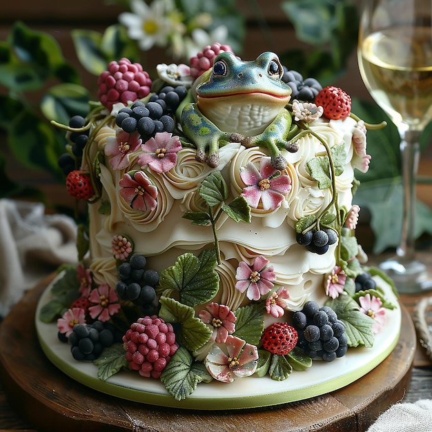 Cake with Frog and Wine Glass