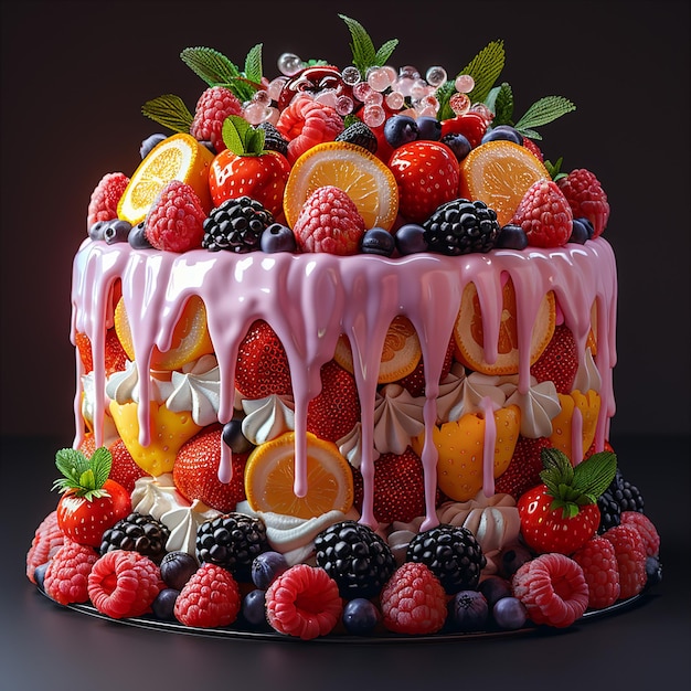 a cake with fruit on it and the word fruit on the bottom