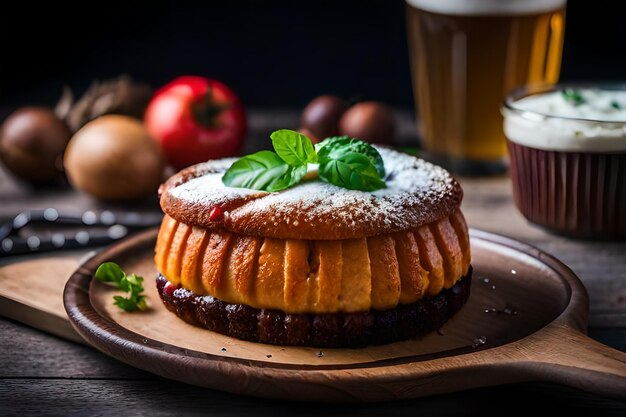 Photo a cake with a glass of beer next to it