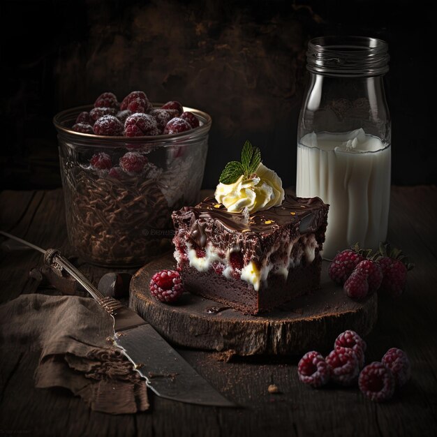 Photo a cake with a glass of milk and a glass of milk next to it