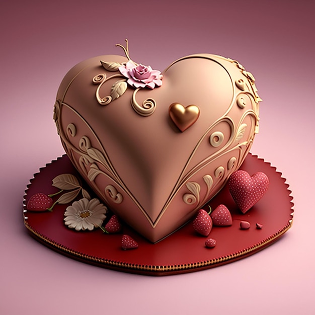 A cake with a heart shaped cake on it