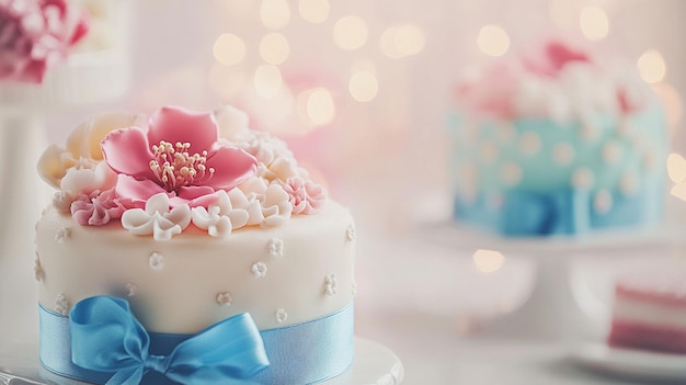 cake with heart shapped colored and a cake stand with colourfull cake and yami flavour