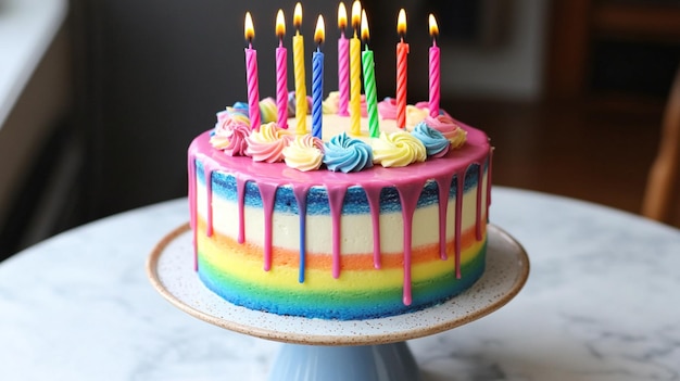 cake with heart shapped colored and a cake stand with colourfull cake and yami flavour