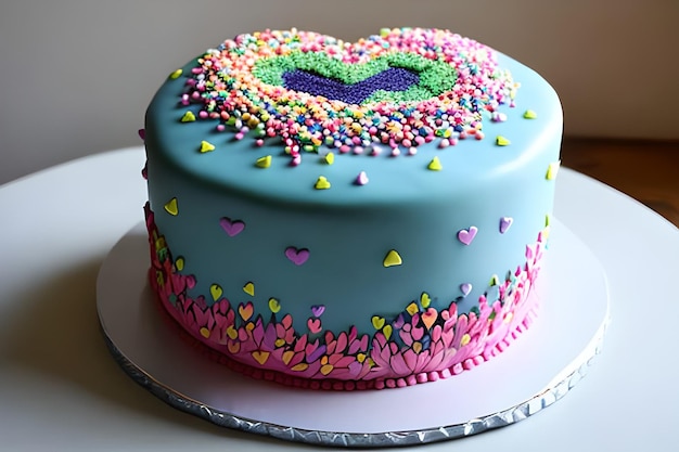 A cake with a heart on the top