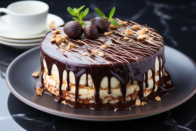 Cake with icing decorated with various berries