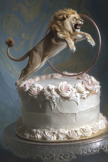 Photo a cake with a lion on top of it