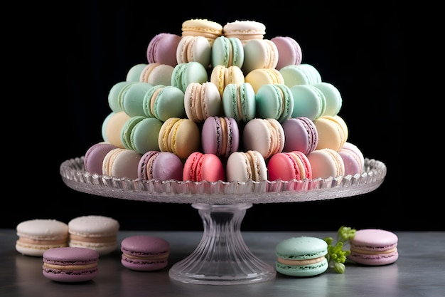 A cake with macaroons on it and a bunch of other macaroons on the top.