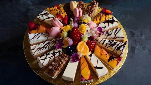 a cake with many different desserts on it including one that sayslove