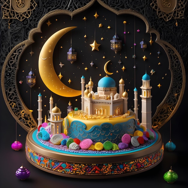 a cake with a moon and a star on it