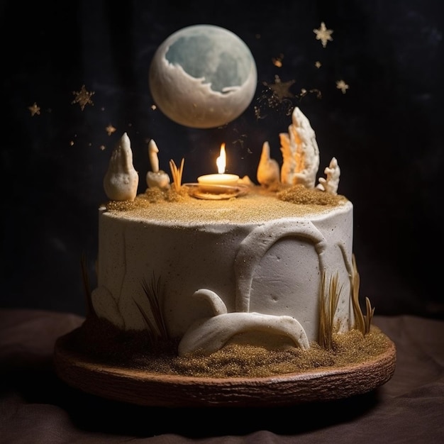 A cake with a moon and stars on it ai generated