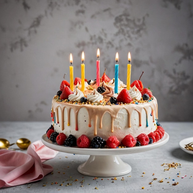 a cake with a number of candles on it