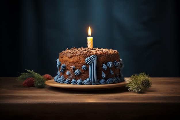 a cake with a number one shape candle on top of it