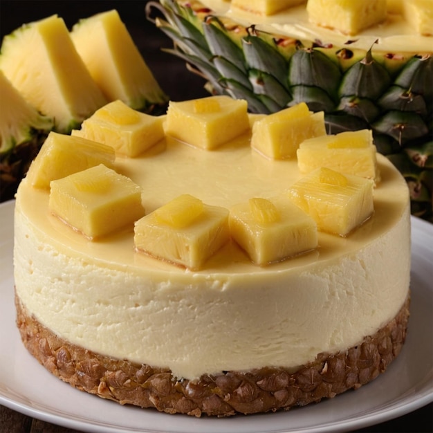 Photo a cake with pineapple and pineapple on top of it