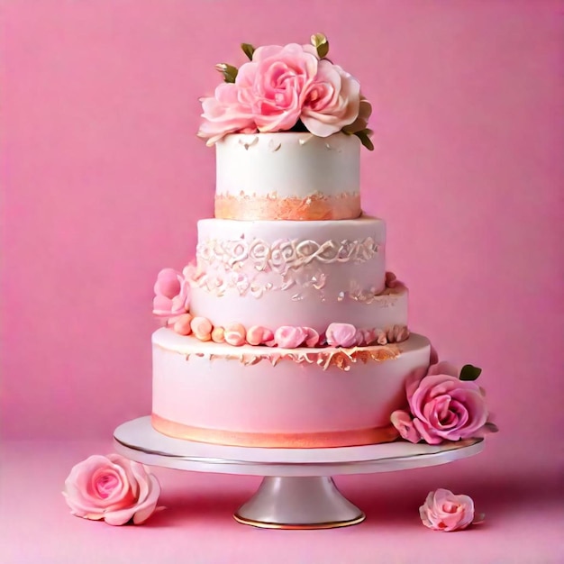 a cake with pink and white flowers on it