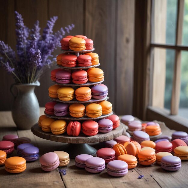 a cake with purple and yellow icing on it