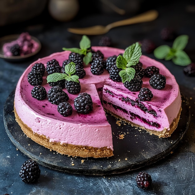 Photo a cake with raspberries and blackberries on it