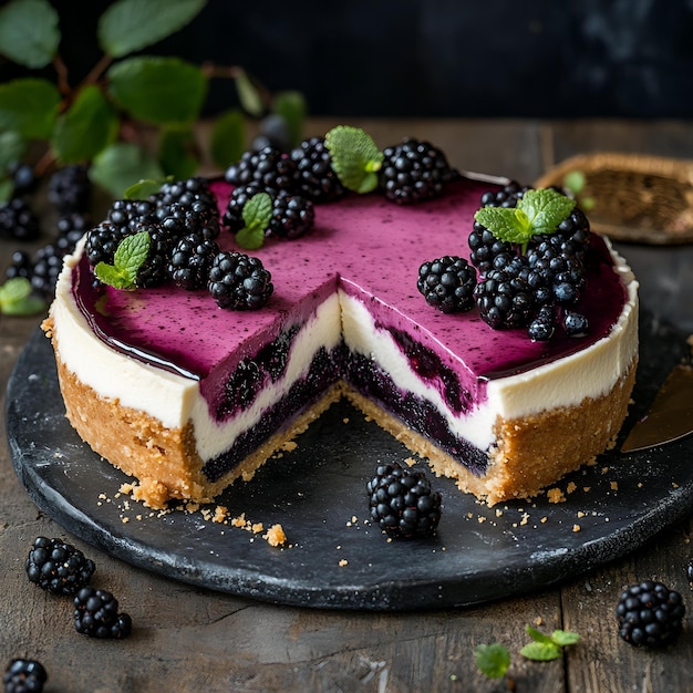 Photo a cake with raspberries and blackberries on it