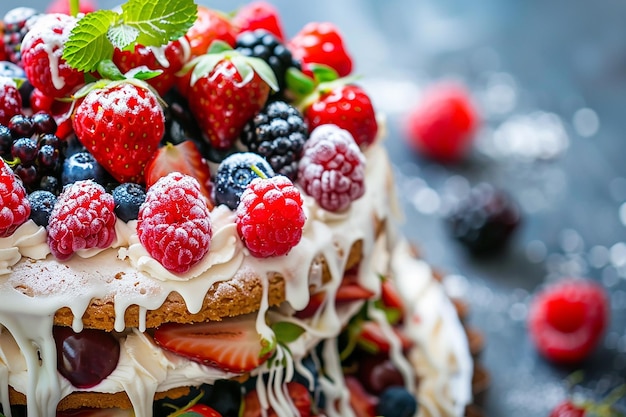 Photo a cake with raspberries and raspberries on top