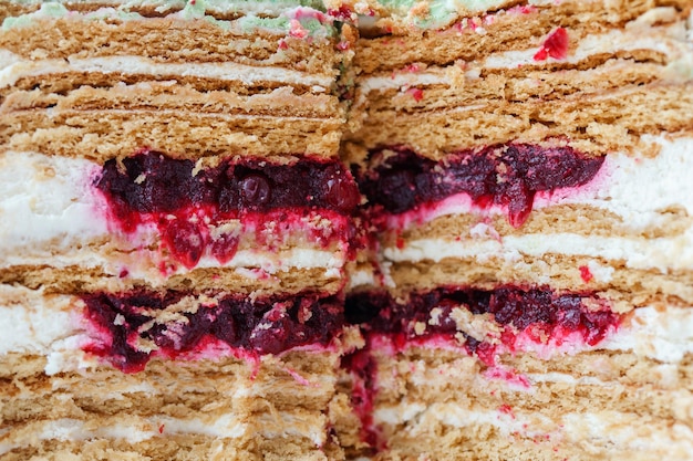 A cake with raspberry filling and a raspberry filling.