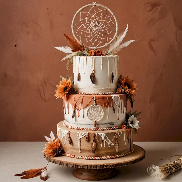 Photo a cake with a spider web on it