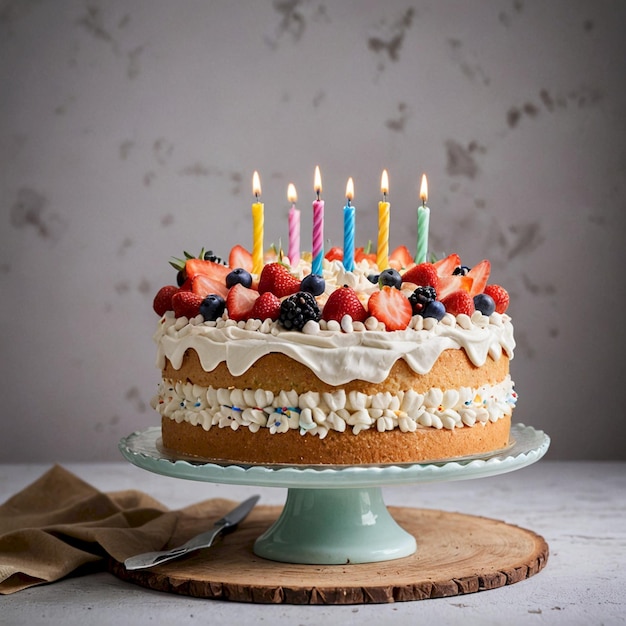 a cake with strawberries and a cake on a plate with a napkin on it