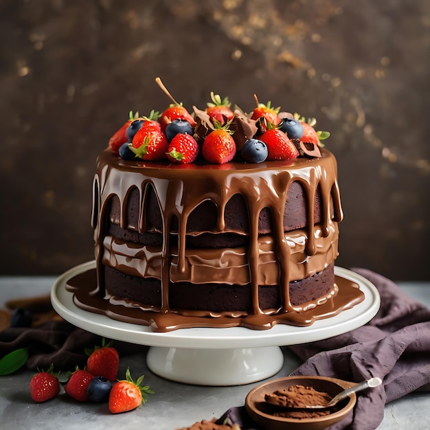 a cake with strawberries and chocolate on it