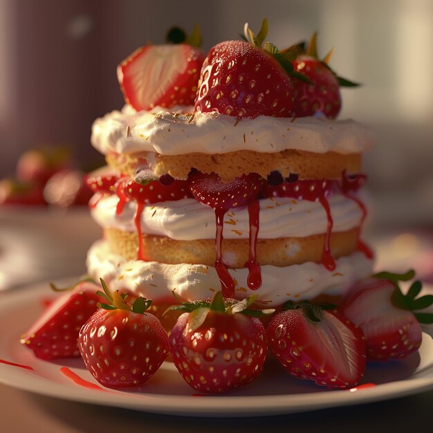 Photo a cake with strawberries and cream on top of it