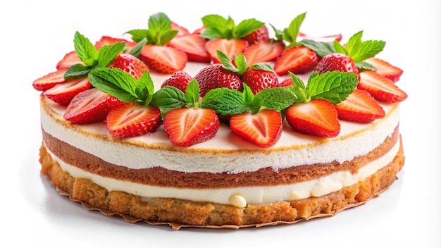 a cake with strawberries and cream on top of it