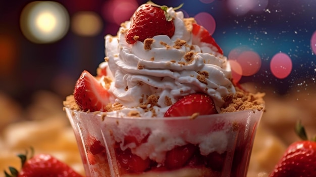 cake with strawberry a mouthwatering strawberry sundae with whipped cream AIGenerated