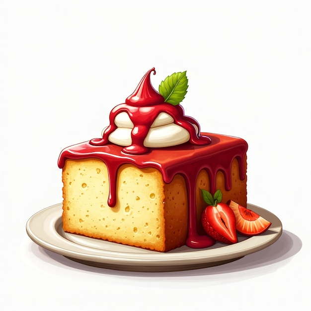 a cake with strawberry and strawberry on it