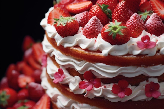 A cake with a strawberry on the top and a strawberry on the top.