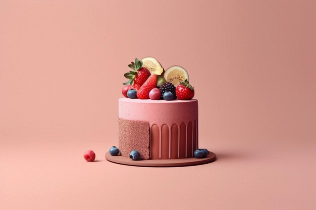 A cake with a strawberry on the top