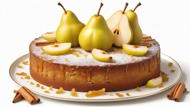 a cake with three pears on it and a cake with the word pear on it