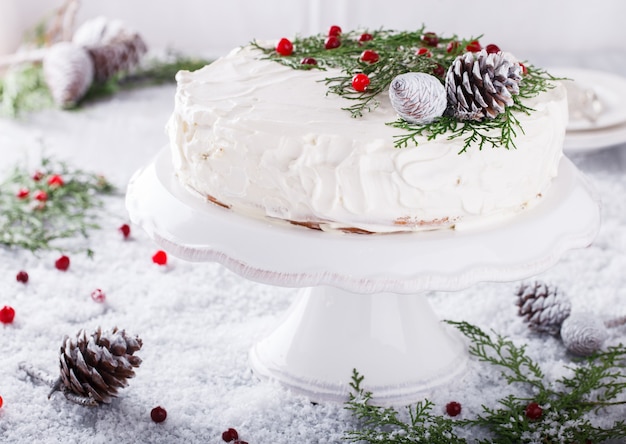 Cake with white cream Christmas and New year