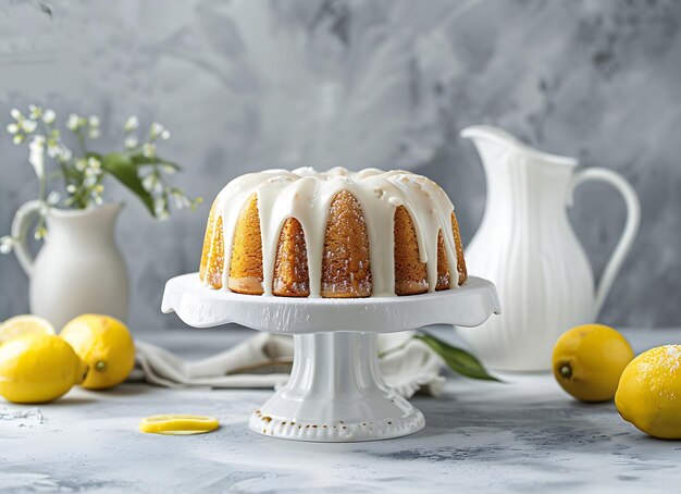 Photo a cake with white icing and a bunch of flowers in the background