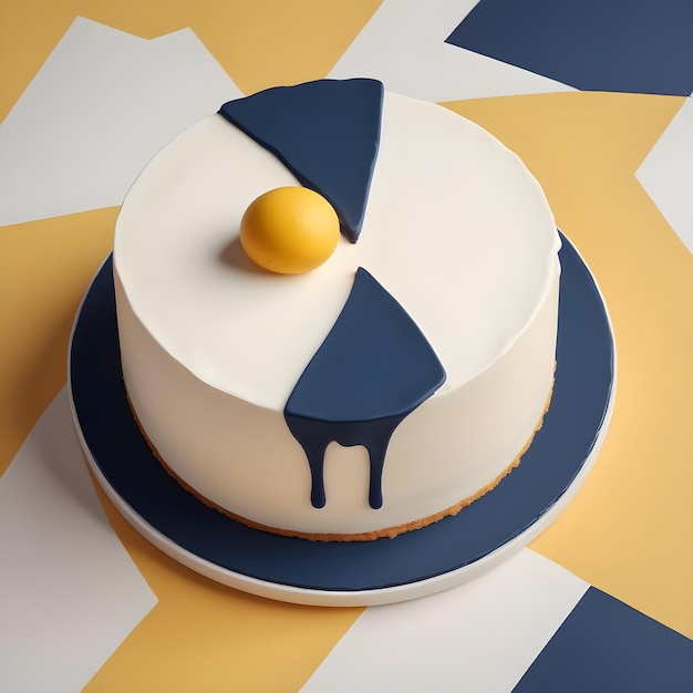 Photo a cake with a yellow ball on top of it