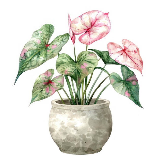 Caladium in the pot anthurium blossom pottery