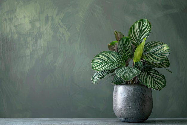 Calathea plant in a gray pot