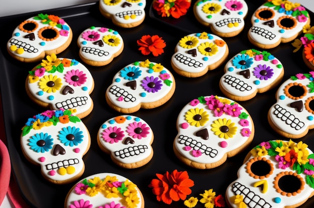 Photo calavera catrina cookies to celebrate dia de los muertos colorful sugar skulls for day of the dead