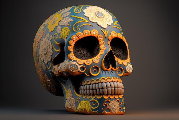 Calavera Sugar Skull in a traditional style on plain background generative ai