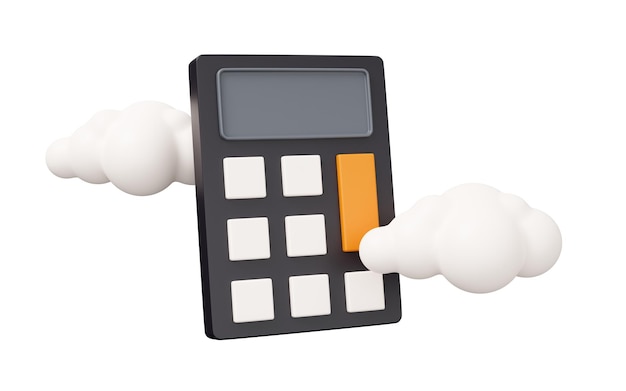 Calculator cloud 3d render Minimal 3d render illustration isolated on white background