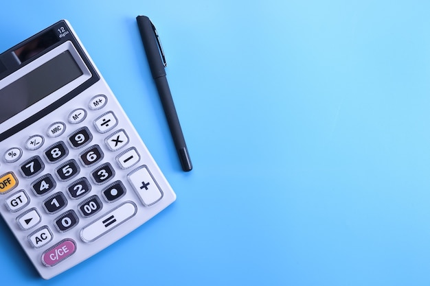 Calculator keypad on a blue