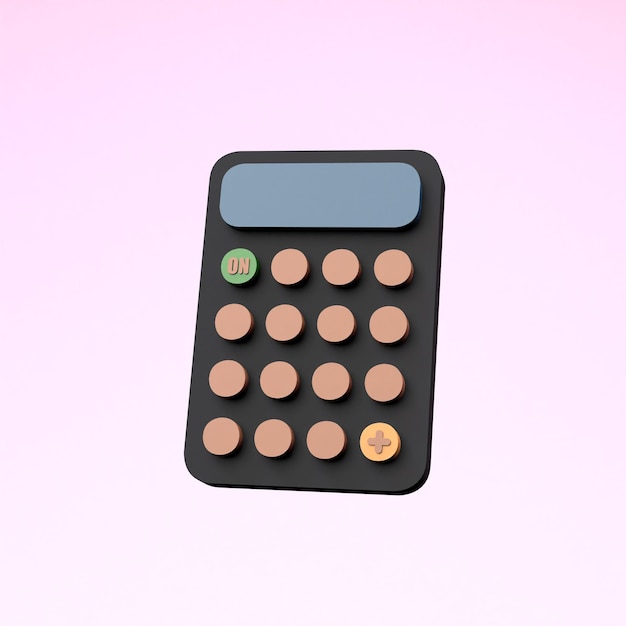 Calculator on a pink background 3d render illustration